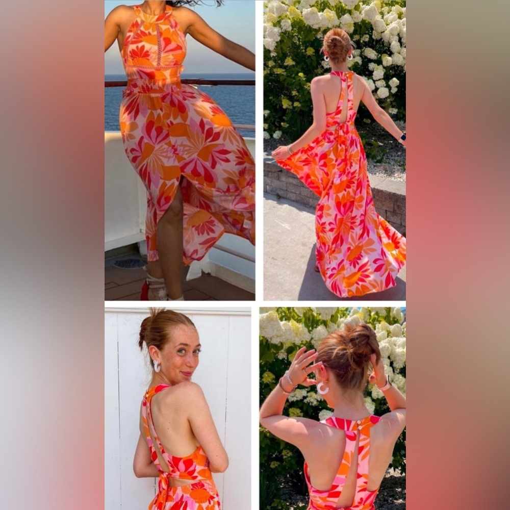 Abel the Label Anthropologie Vibrant Pink and Orange Maxi Dress